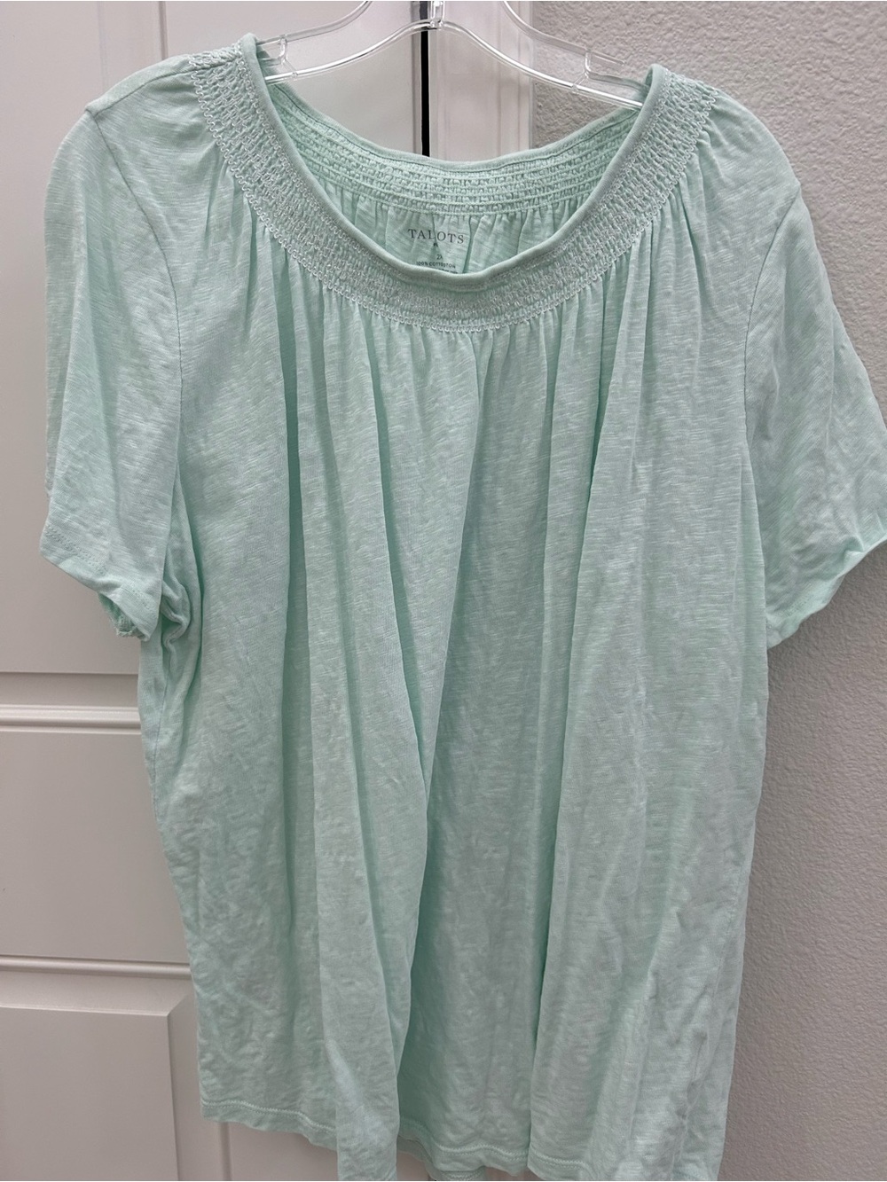 Talbots Mint Green Smocked-Neck Short Sleeve Tunic